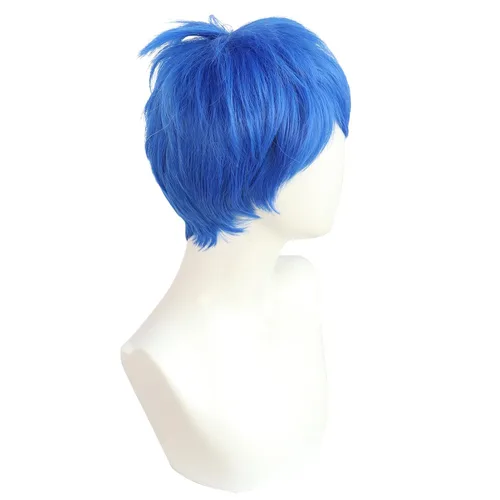 Vista 4 de Pelucas cortas de cosplay azules para hombres peluca masculina de Halloween (JOY)