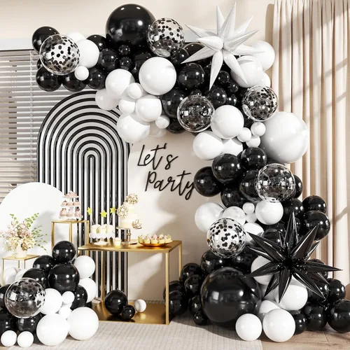 Vista 28 de Kit de Arco de Guirnalda de Globos Negros y Dorados, 140 Piezas de Globos de Confeti Negros y Dorados con Estrellas para Cumpleaños, Graduación, Año