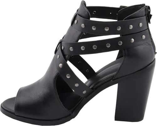 Vista 6 de Milwaukee Leather MBL9454 Sandalias de tacón negro con correa tachonada con tacón de plataforma para mujer
