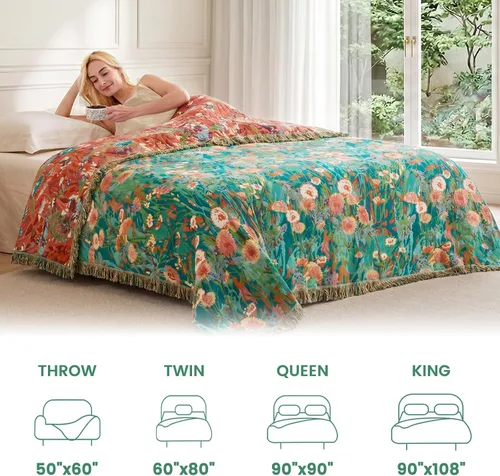 Vista 250 de MSGKV - Manta bohemia/primaveral de algodón para sofá y sala de estar, de gasa acogedora, de 50 x 60 pulgadas 50"x60" Cotton Throw, Woven Bird
