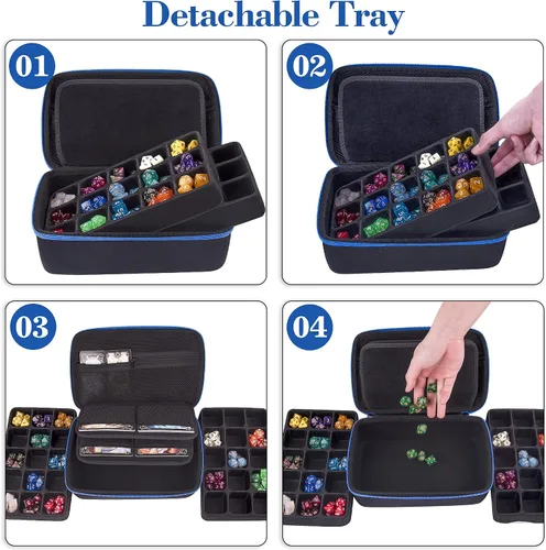 Vista 5 de SIQUK Estuche de Almacenamiento de Dados de Gran Capacidad Caja de Dados con Bandeja Ranurada Extraíble Doble y Asa, Organizador Soporte de Dados
