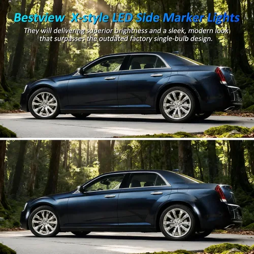 Vista 8 de Bestview 4 luces de posición laterales para Chrysler 300 2015-2021: luces LED blancas de parachoques delantero y trasero estilo X, lámparas