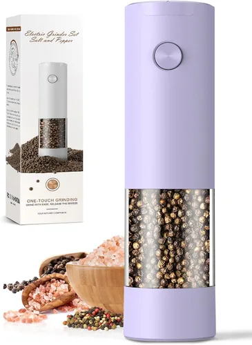Vista 26 de Juego de molinillo eléctrico de sal y pimienta, automático para cocina, grosor ajustable, mayor capacidad, con luces LED, regalos de Navidad