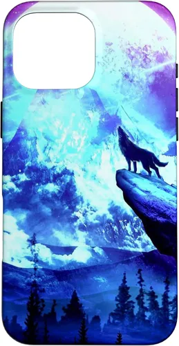 Vista 19 de Funda para iPhone 16 Wolf Mountain Pine Forest Moon Purple Galaxy