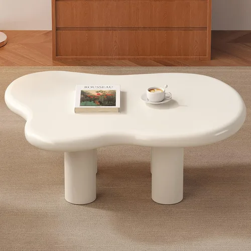 Vista 8 de Cloud Mesa auxiliar con 4 patas, mesa auxiliar blanca de 35.43 pulgadas, mesas de centro modernas con mesa gruesa para sala de estar, mesas