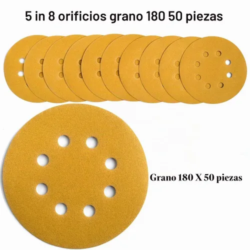 Vista 3 de Discos de lijado de gancho y bucle de 5 pulgadas, 8 agujeros, papel de lija de órbita aleatoria de grano 180, pack de 50