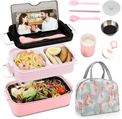 Vista 9 de Kit de lonchera Bento para adultos, lonchera portátil para adultos, caja Bento para adultos con bolsa de almuerzo, contenedores de almuerzo Bento