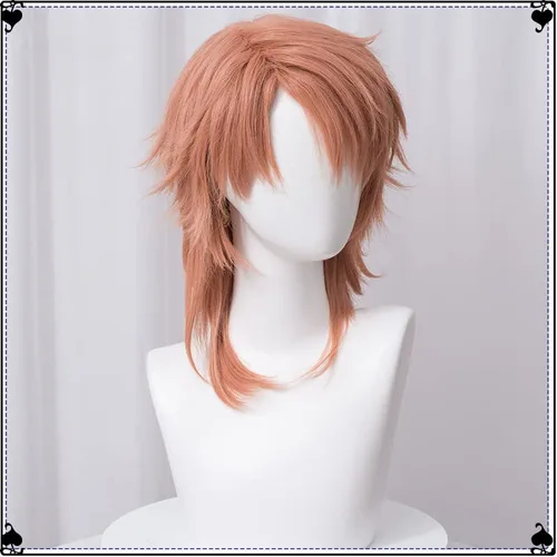 Vista 4 de Anime Demon Slayer Kimetsu no Yaiba Sabito Wig Cosplay Costume Men Women Orange Pink Curly Hair Heat Resistant Synthetic Hair Wigs (Sabito)