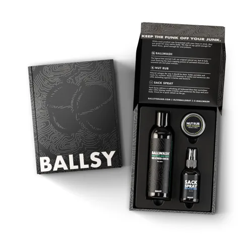Vista 8 de Ballsy Paquete de saco, kit fresco para hombre, incluye gel de baño, spray desodorizante y colonia frotar, cuidado corporal para hombres, paquete