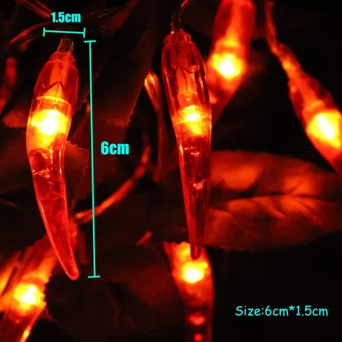 Vista 6 de Guirnalda de luces de chile rojo, 10 pies, 20 luces LED de chile, funciona con pilas, luces de hadas Contol para bodas, Año Nuevo chino, festival