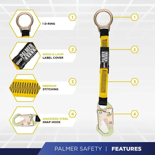 Vista 5 de Palmer Safety Arnés de seguridad de protección contra caídas Hammerhead Series Kit de seguridad I Arnés Premium + Cordón + Kit de extensor de anillo
