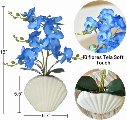 Vista 6 de Phalaenopsis de seda de orquídea azul de 16 pulgadas en maceta