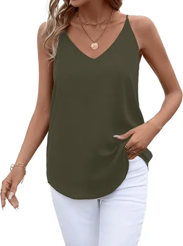 Vista 42 de Camiseta de chifón con tirantes delgados ajustables y cuello en V