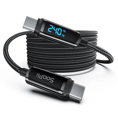 Vista 16 de SOOPII Cable USB C a USB C de 100 W, cable trenzado tipo C de nailon de 1 pie con pantalla LED para iPhone 15/15 Pro/15 Plus/15 Pro Max, MacBook