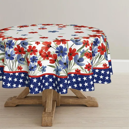 Vista 7 de Horaldaily Mantel del 4 de julio de 52 x 72 pulgadas, diseño patriótico de flores de amapola en acuarela, Día de la Independencia, Día
