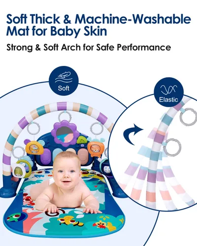 Vista 6 de dearlomum Gimnasio con tapete de juego para bebé, divertido tapete de piano para tiempo de barriga con 5 juguetes sensoriales para bebés y 2