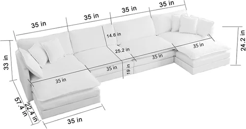 Vista 31 de Sofá seccional modular verde de 111.5", sofás seccionales grandes de 3 plazas para sala de estar, sofá nube oversized de tela chenille con otomana