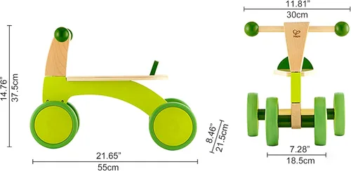 Vista 8 de Hape Scoot Around Ride On Bicicleta de madera Juguete galardonado de cuatro ruedas de madera para niños pequeños con ruedas de goma, verde