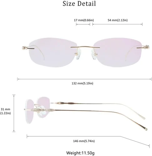 Vista 36 de LifeArt Pure Titanium Frame Glasses/Blue Light Blocking Reading Glasses, Reduce Eyestrain, Stylish for Men and Women 3033_(champán Clear)