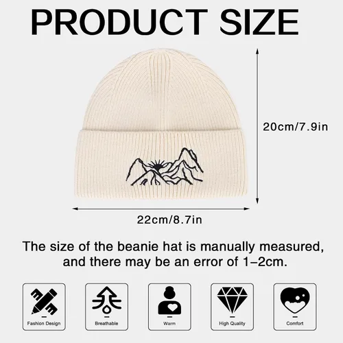 Vista 3 de MUQU Gorros para hombre diseño de gorro con bordado de montaña gorro de punto cálido de invierno gorros con puños
