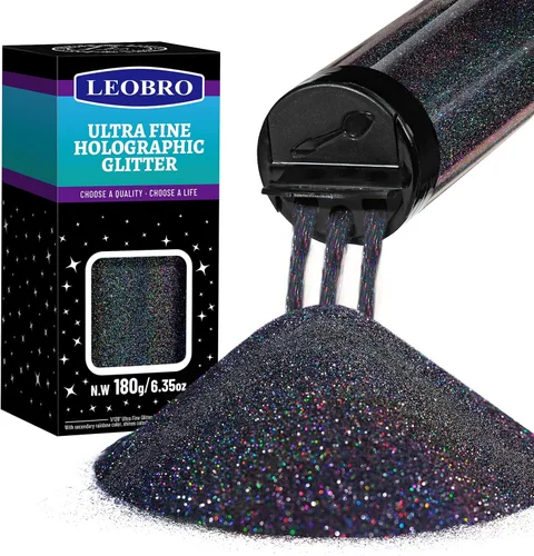 Vista 8 de Leobro - Brillantina plateada, 180g/6.35oz de brillo fino holográfico para resina, manualidades, vasos, uñas, cuerpo, diamante holográfico plateado
