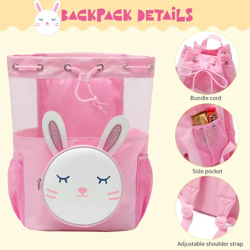 Vista 5 de Mygreen Bolsa de gimnasio con cordón para niños pequeños, linda caricatura, animales del zoológico, mochila deportiva