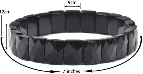Vista 4 de Justinstones Pulsera elástica de cuentas rectangulares facetadas de 0.472 in con gemas semipreciosas de 7 pulgadas