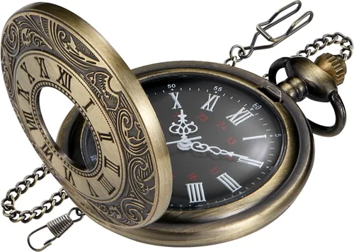 Vista 12 de Hollow Roman Digital Scale Men's Quartz Pocket Watches, Quartz Pocket Strap with Chain for Men