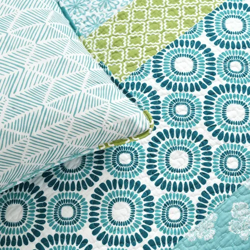 Vista 5 de Lush Decor - Juego de ropa de cama de 3 piezas, colorido diseño bohemio a rayas, reversible