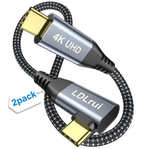 Vista 24 de LDLrui Cable de monitor USB C, pantalla 4K 60HZ, ángulo recto de 1 pie, transferencia de datos de 20 Gbps, carga de 100 W, cable de video USB 3.2