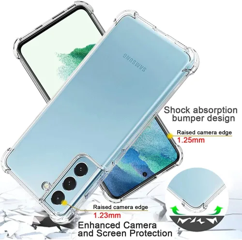 Vista 2 de Funda para Samsung S21 FE, Samsung Galaxy S21 FE y protector de pantalla, a prueba de golpes, transparente, delgada, suave, de silicona TPU