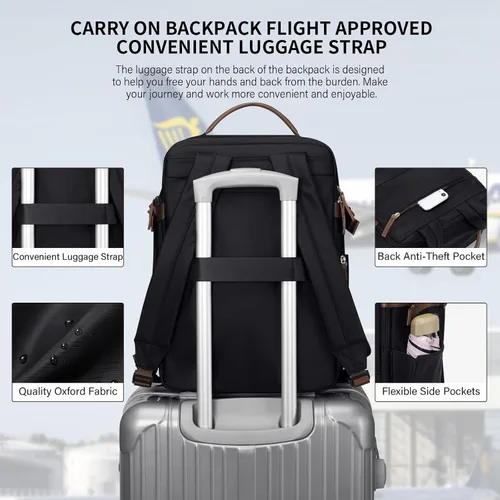 Vista 6 de GOLF SUPAGS Mochila para laptop con compartimento separado para laptop de 15.6 pulgadas, bolsa de computadora de gran capacidad para mujeres Negro