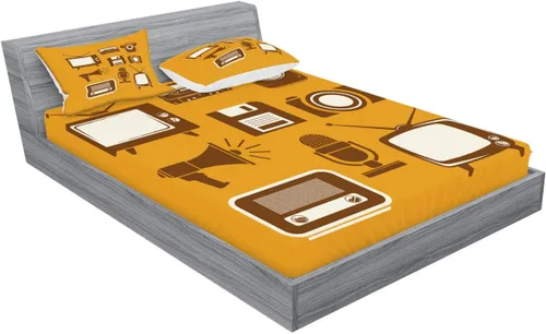 Vista 2 de Ambesonne Juego de sábanas bajeras y fundas de almohada, para programas de televisión, megáfono electrónico, megáfono, radio, teléfono, decoración