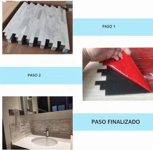 Vista 5 de Azulejos con acabado metálico para cocina, autoadhesivos, mármol plateado y blanco, estilo metro Azulejos para decorar cocina, lavandería