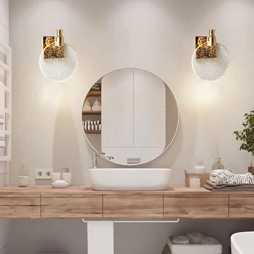Vista 8 de Aomesinc Aplique de pared LED de cristal estilo nórdico, luces creativas simples para sala de estar, dormitorio, mesita de noche, tocador, baño