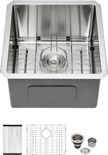 Vista 32 de Kichae Fregadero de Barra Bajo Montaje - Fregadero de Barra de Preparación de 12 x 15 Pulgadas de Acero Inoxidable Calibre 16 Fregadero de Cocina