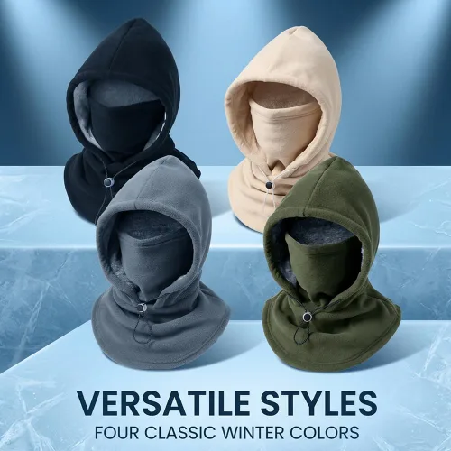 Vista 6 de 3 in 1 Winter Hood Fleece Face Mask & Neck Warmer for Cycling Multicolor 4pc