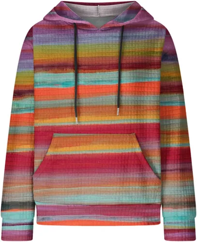 Vista 4 de Womens Hoodies Casual Long Sleeve Drawstring Waffle Pullover Tops Loose Sweatshirt with Pocket Fall Clothes