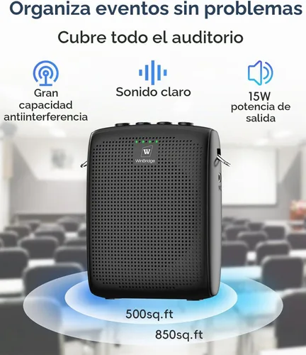 Vista 4 de Mini amplificador de voz inalámbrico personal con 2 micrófonos Bluetooth Micrófono y altavoz portátiles, sistema de altavoces PA recargable de 15