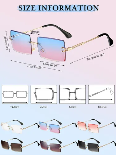Vista 2 de Weewooday 6 pares de gafas de sol rectangulares sin montura elegantes gafas cuadradas sin marco, color caramelo, gafas unisex para mujeres y hombres