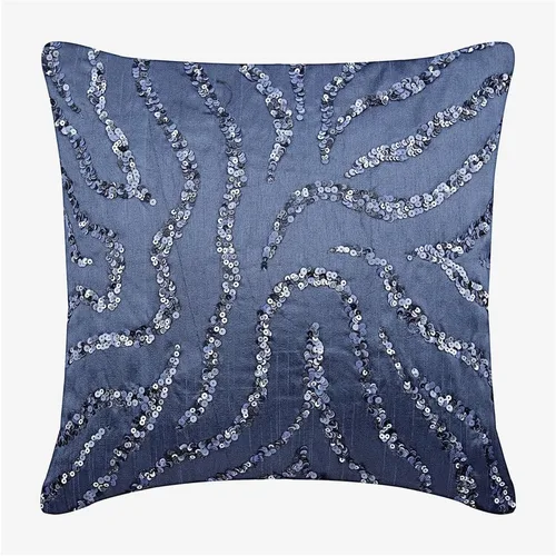 Vista 32 de The HomeCentric Funda de cojín para sofá, 12 x 12 pulgadas, funda de almohada decorativa cuadrada de lino azul claro con zardozi y cuentas bordadas