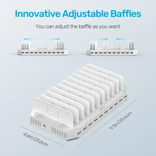 Vista 6 de 【Paquete】Cargador USB Unitek de 10 puertos para múltiples dispositivos y 11 divisores desmontables