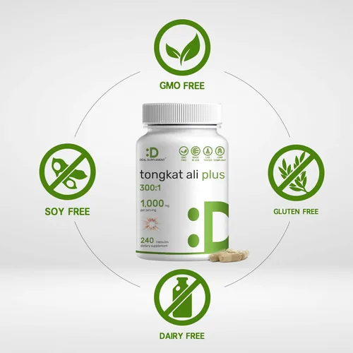 Vista 3 de Extracto de Tongkat Ali 300:1 con hierba de cabra cachonda 1,100 mg - Raíz de longifolia de Eurycoma Longjack Indonesia - Suplemento herbario extra