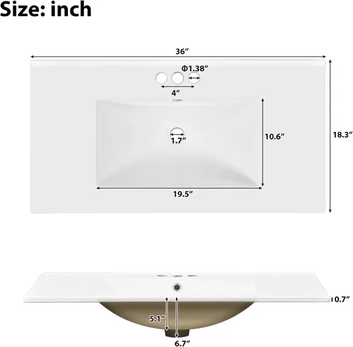 Vista 7 de LUMISOL Tocador de baño de 36 pulgadas con fregadero, tocador de baño de madera maciza con 3 cajones y armario agitador, gabinete de lavabo
