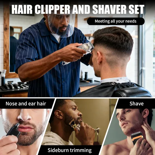 Vista 12 de Juego de cortapelos profesional, cortapelos para hombres, recortador de patillas en forma de T, afeitadora eléctrica, kit de salón de belleza