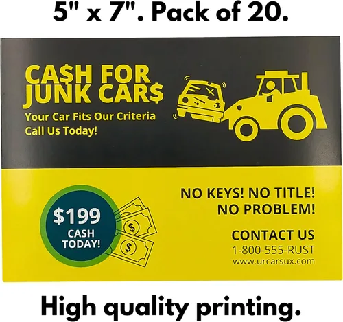 Vista 2 de Better Me We Buy Junk Cars Tarjetas de Broma Grandes 5"x7" - Broma de Parabrisas de Estacionamiento, Paquete de 20 Tarjetas, Regalos Divertidos