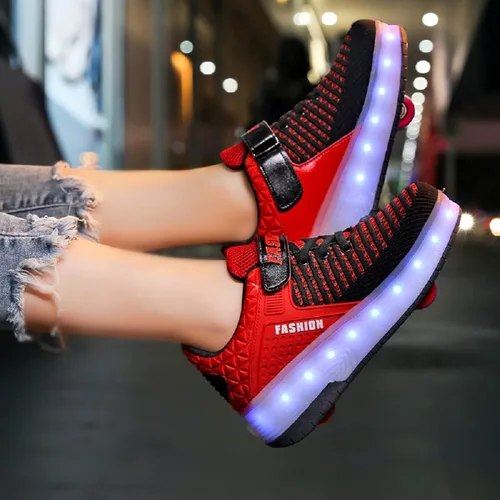 Vista 5 de Aikuass - Tenis con ruedas y luces LED recargables con USB para niñas y niños
