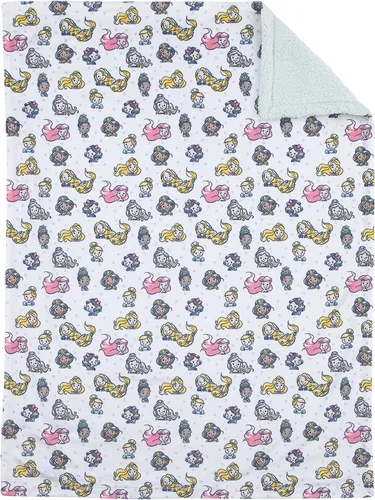 Vista 3 de Disney Manta de bebé súper suave con diseño de lunares de princesa, color blanco, rosa, amarillo y lavanda con parte trasera de sherpa
