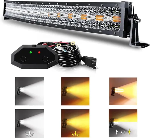 Vista 13 de ASLONG Barra de luz LED de 20 pulgadas y 126 W, parpadeo estroboscópico blanco/ámbar con seis modos, combo de luz de conducción todo terreno, 1