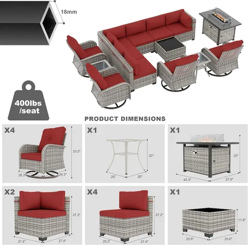Vista 94 de Juego de sofá modular de mimbre de polietileno para exteriores Gris